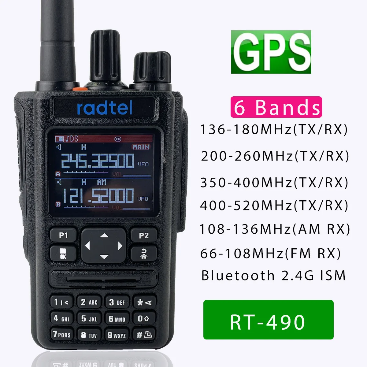 

Radtel RT-490 GPS 6 Bands Amateur Ham Two Way Radio 256CH Air Band Walkie Talkie VOX DTMF SOS LCD Color Police Scanner Aviation