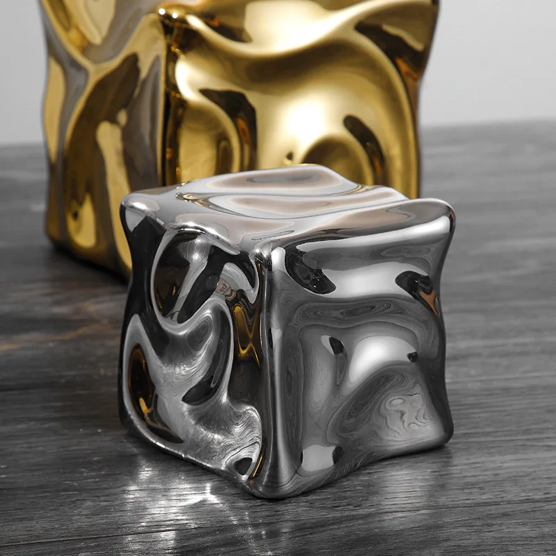 

Modern Porcelain Fluid Ripple Cubic Model Artistic Conception Ceramics Geometry Square Figure Space Art Ornament Decor Craft