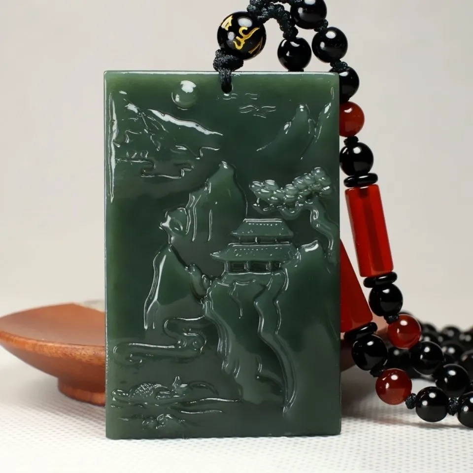 

Натуральный нефритовый ландшафт, подвеска «ничего не о чем», подвеска-Джокер, ожерелье для мужчин и женщин