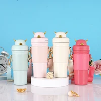 500ml little devil kawaii lady stainless steel thermos bottle insulation cup cold cup straw portable water cup tumbler