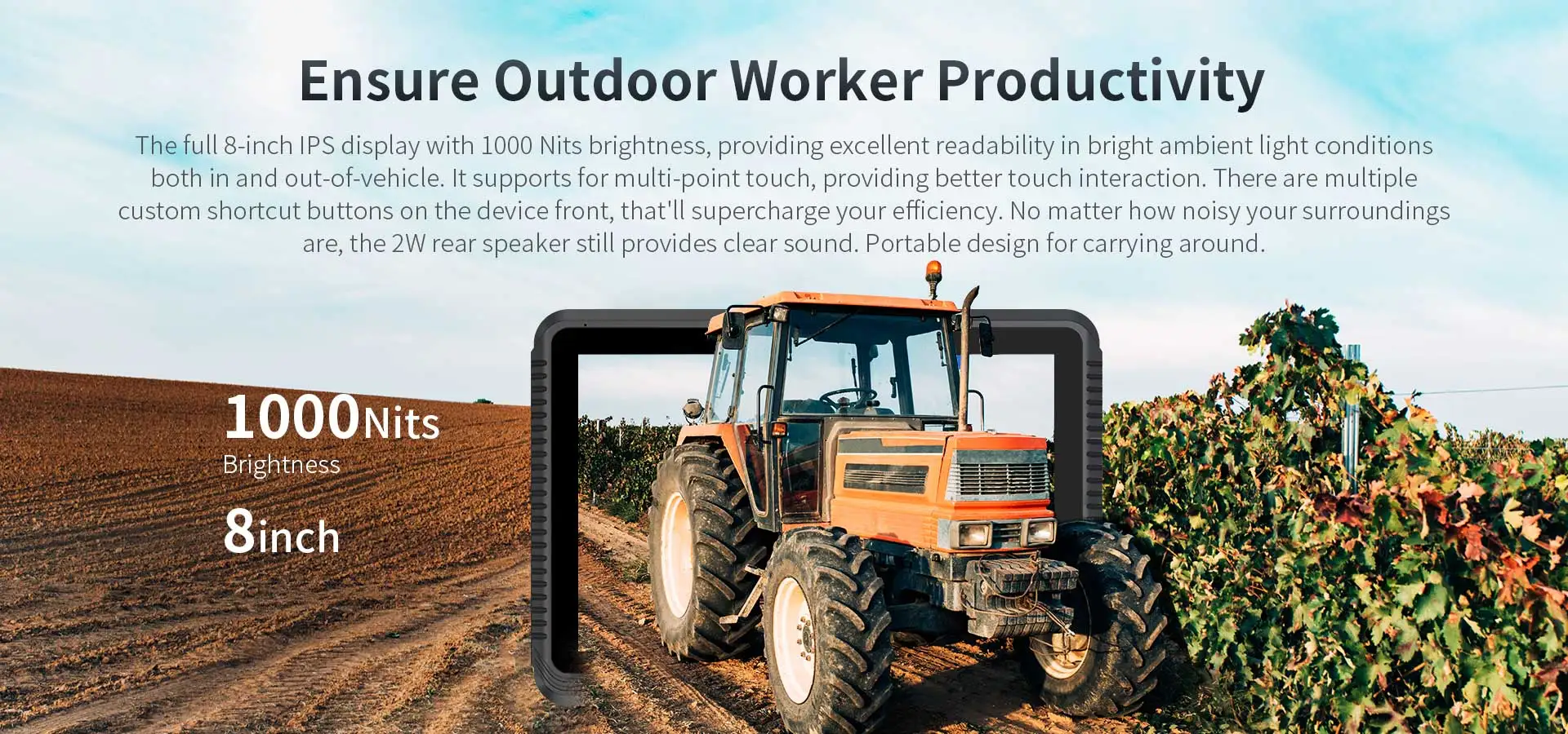 Фото Прочный планшет ONERugged V80T 8 дюймов, MT6789, Android 12, IP65, GPS, для отправки транспортных средств/промышленных сцен №3