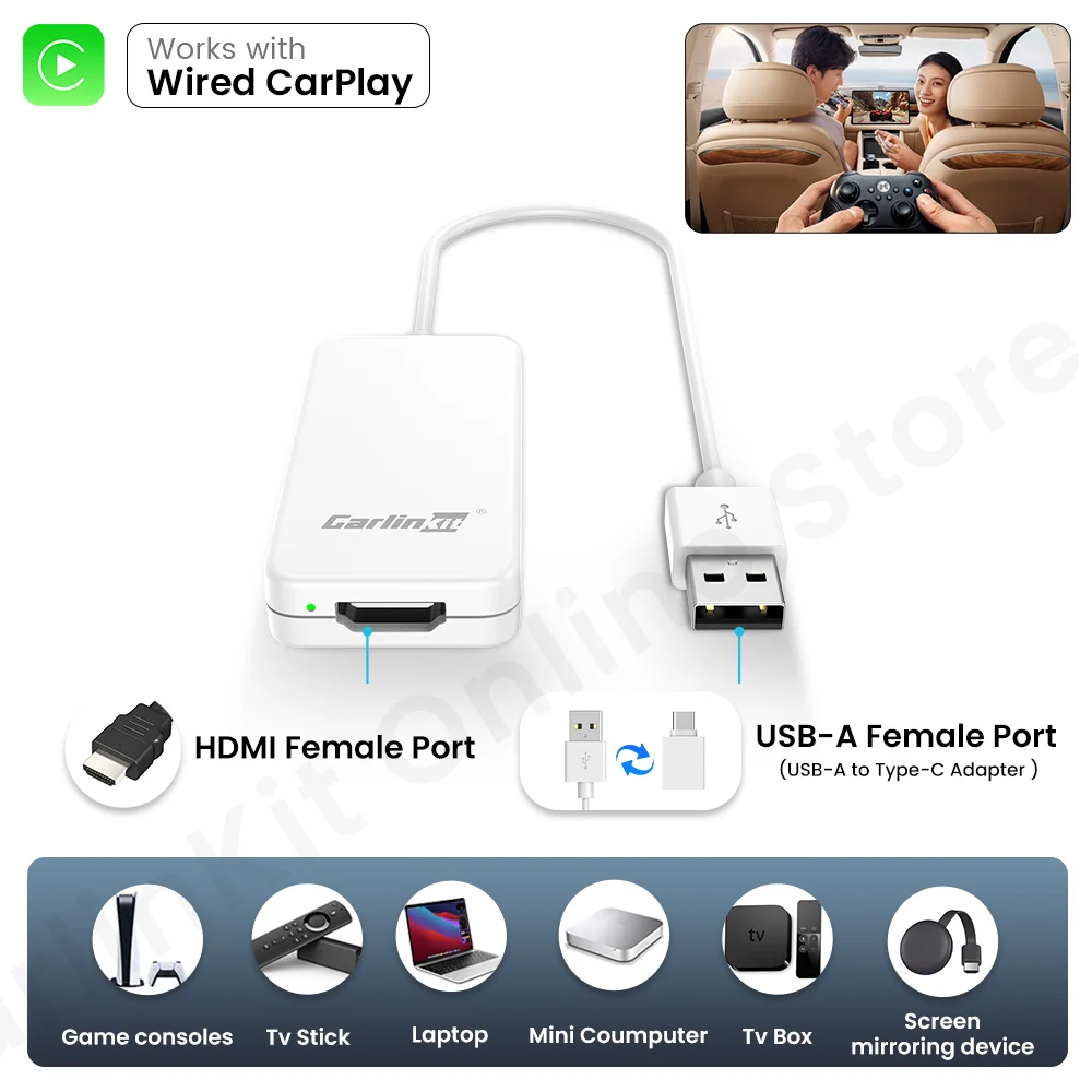 

Carlinkit HD2CP адаптер Carplay к HDMI работает для проводного Carplay Xbox Switch TV Stick Адаптер для зеркала экрана ноутбука ТВ-приставка