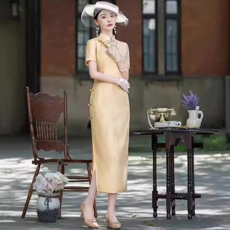 Высококачественное Cheongsam Qipao 2024 новое летнее улучшенное китайское платье из