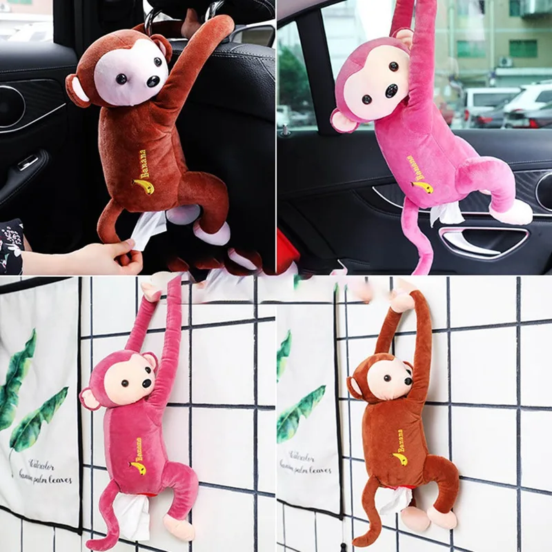 

New Car Seat Back Cartoon Plush Box Container Hanging Storage Tissue Box Case Towel Napkin Paper Bag Holder Car Accessories