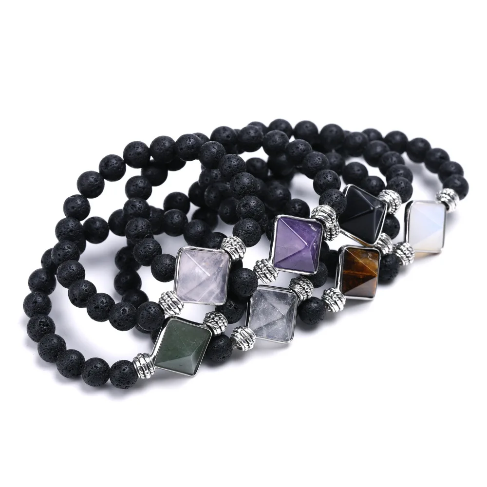 

Volcanic Stone Aromatherapy Yoga Bracelet Amethyst Pink Crystal Green Aventurine Transfer Luck Pyramid Bangle For Men Women Gift