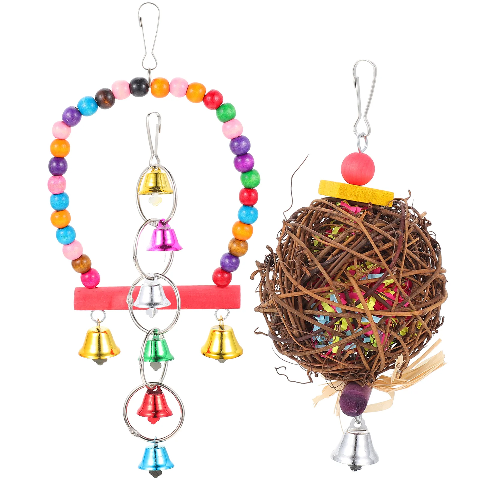 

Toys Bird Parrot Toy Hanging Parakeet Bell Wooden Cockatiel Hammock Chew Chewing Delicate Set Birdcage Pet Wood Perch Biting
