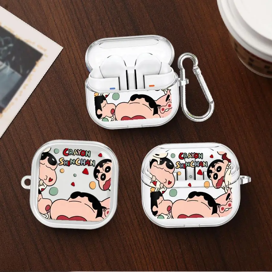 Фото Чехол для наушников Samsung Galaxy Buds 3 Pro, 4 Pro, 2 Pro, 2 Live, 3 FE, 4 Pro, прозрачный, с крючком, дизайн Crayon Shin-Chan №3