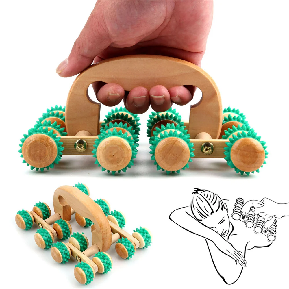 16 Wheel Moon Car Solid Wood Roller Ball Massager Back Legs Body Muscles Relax Tool Healthy Care Massage Instrument