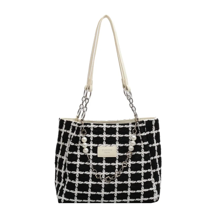 

New Luxury Check Chain Knit Tote Bag High Quality Large Capacity Ladies Crossbody Bags For Women Messenger Bags