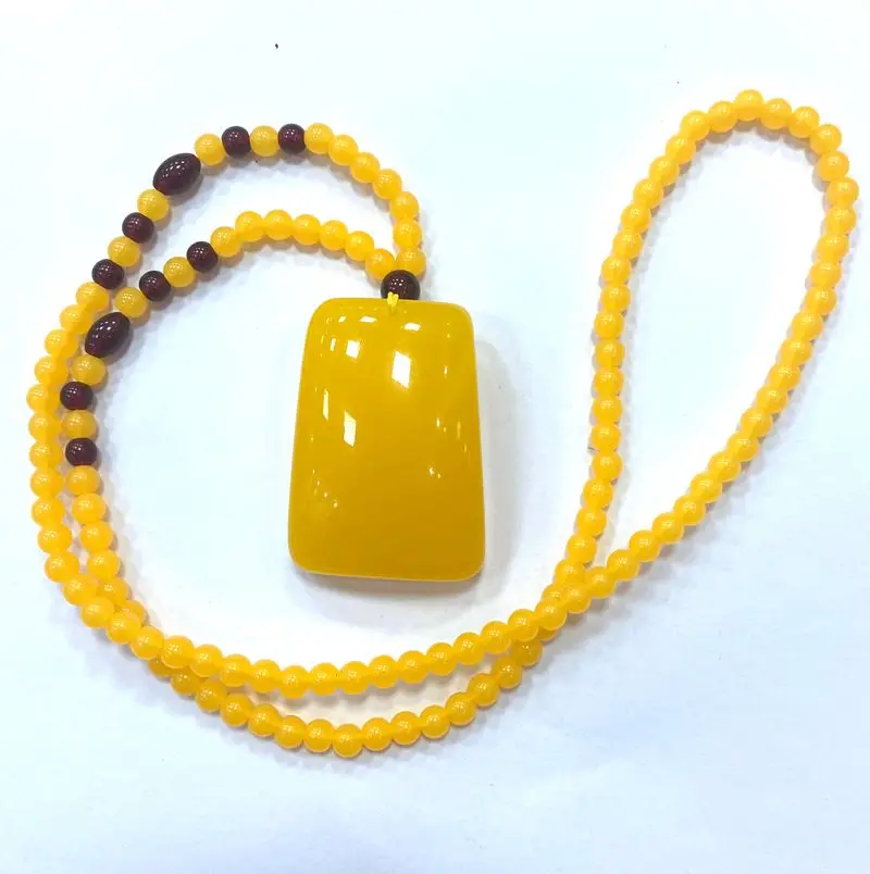 

Натуральный мексиканский Янтарный пчелиный воск 6 мм + 36*51*18 мм Янтарный квадратный кулон ожерелье + сертификат