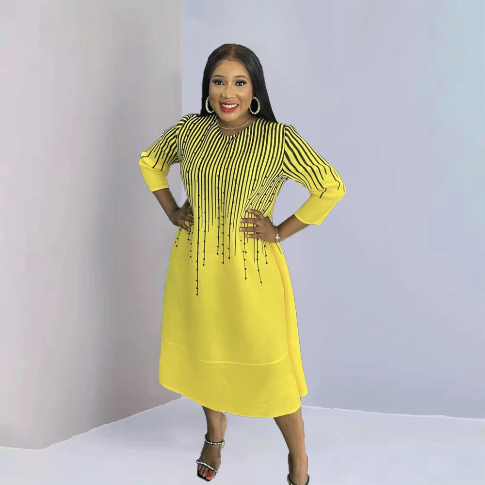 

Miyake Pleated New Women's Round Neck Loose Print+Beaded Mid Length Casual Party Dress 2023 Spring