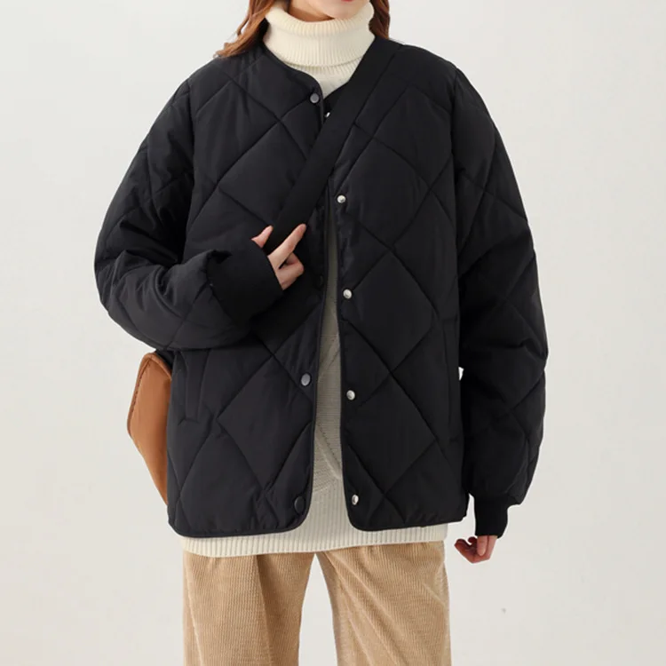 Women's Winter 2022 Autumn Winter Party To  Parkas Cotton O Neck Basic Collarless Cotton Jacket Short Cotton Jacket Women's Coat