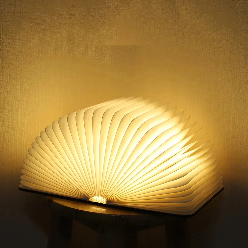 Деревянная книжная лампа Портативная USB-перезаряжаемая светодиодная магнитная лампа с 5-ю цветами, регулируемой яркостью и складная ночная светильник для дома.