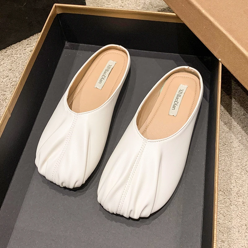 

Spring Women's Slippers Round Toe Medium Heel Women's Slippers Summer Solid Color Women's Sandals Women's Baotou Casual Slippers