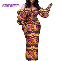 off shoulder women anakra dress african wax print long dashiki dress fashion puff sleeve bodycon dress evening party wy10115