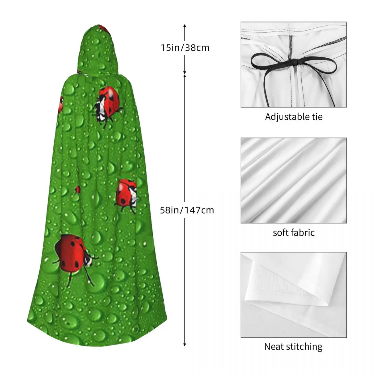 Длинная накидка с капюшоном божья коровка костюм ведьмы в средневековом стиле