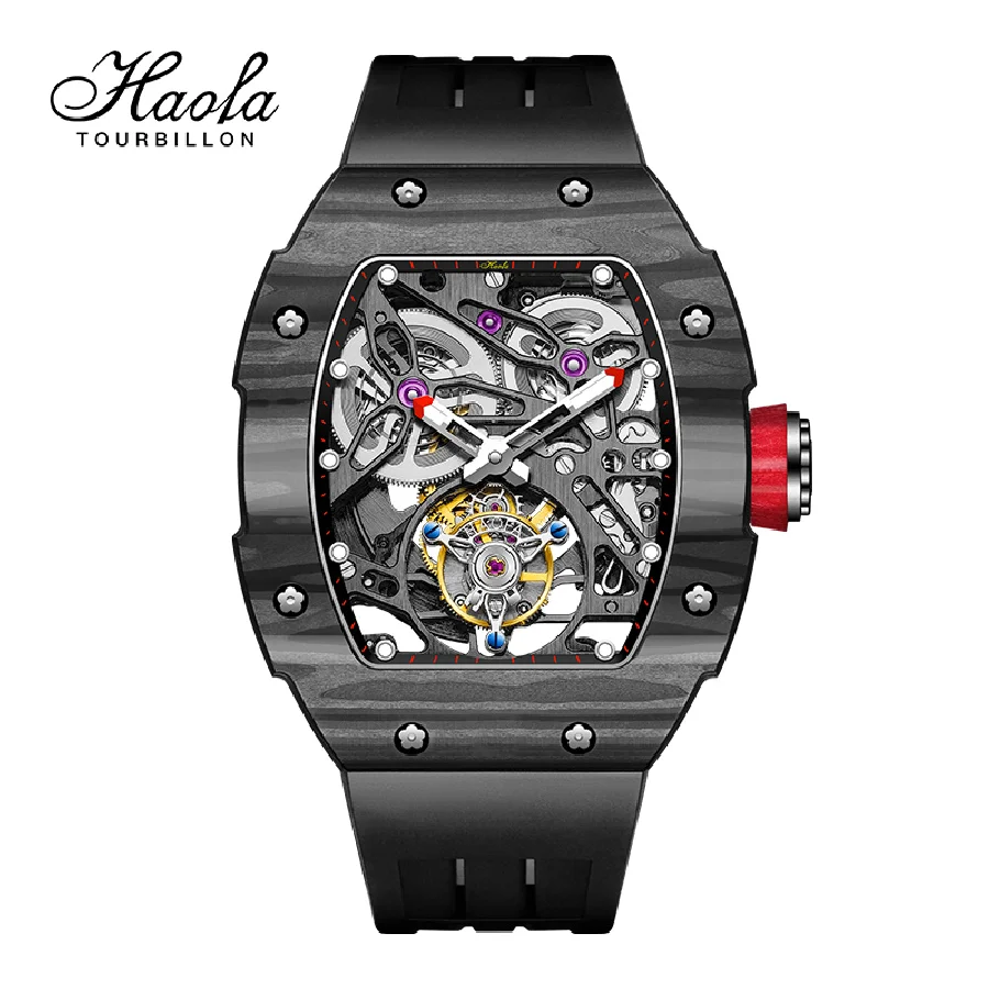 

Haofa 1901 Skeleton Automatic Tourbillon Movement Watch For Men Luxury Mechanical Tourbillon Sapphire Watch Mens Carbon Fiber
