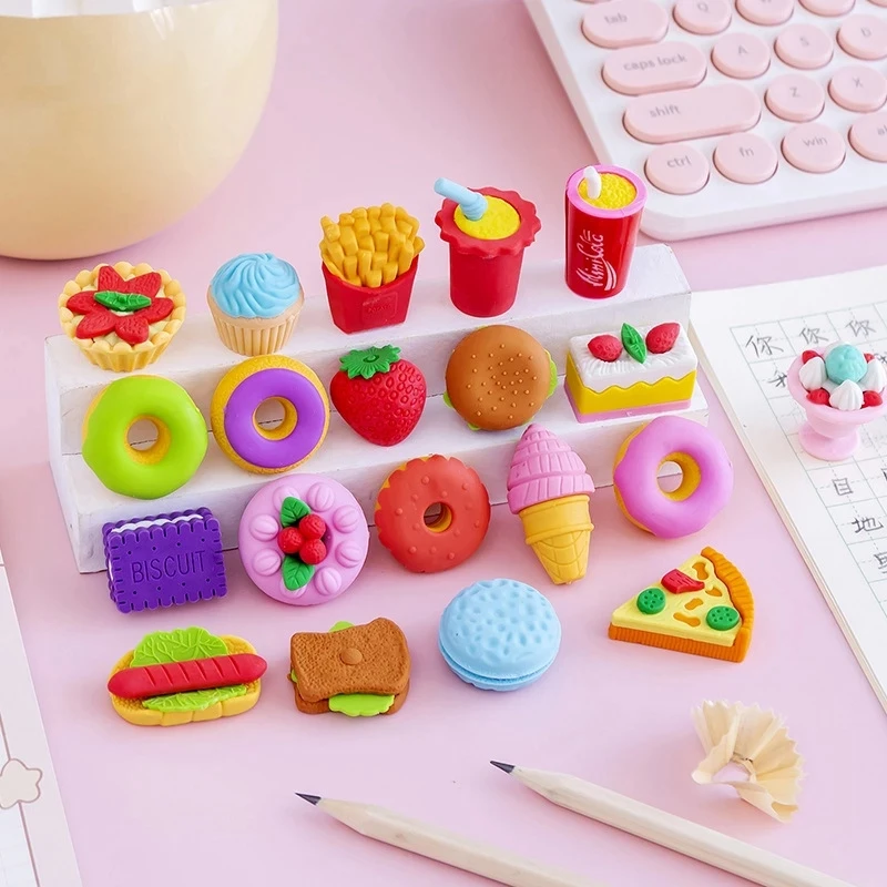 

4pcs/set Yummy Dessert Erasers Set Mini Lollipop Icecream Popsicle Donuts Rubber Pencil Eraser for Kids School Student Award