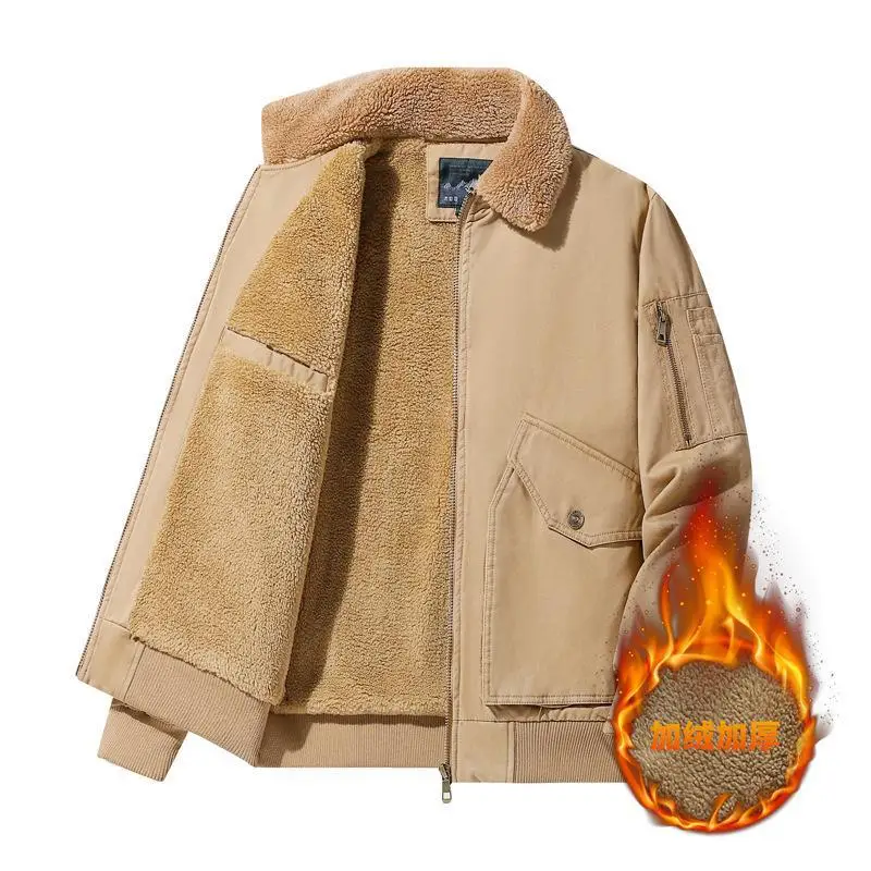 

2022 new fashion spring and autumn men's jacket men's winter warm jacket plus velvet lapel casual cotton clothes for men