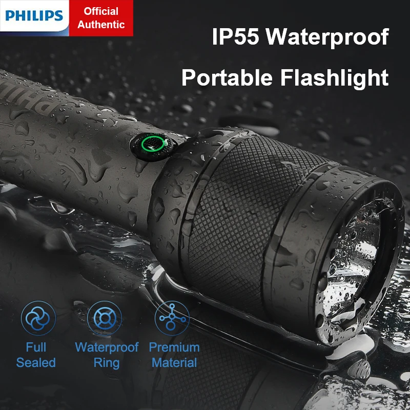 Philips Stepless Dimming Flashlight Ultra Bright Portable Camping Light 4 Lighting Mode IP55 Waterproof Light for Indoor Outdoor