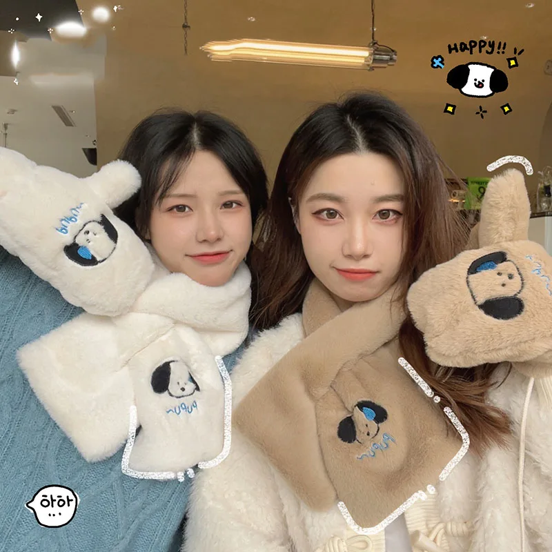 

Kawaii Sanrio Scarf Gloves Pochacco Cute Anime Figure Outdoor Cold-Proof Kids Toys Hanging Neck Gloves Doll Warm Ins Funny Gift