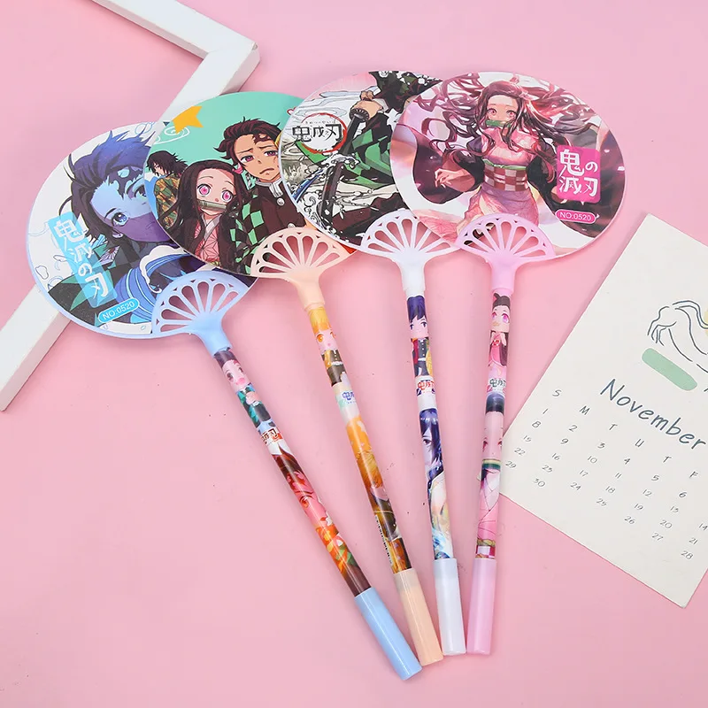 

2pcs/lot Kawaii Demon Slayer Fan Gel Pen Cute 0.5mm Black ink Signature Pens Promotional Gift Stationery School Supplies