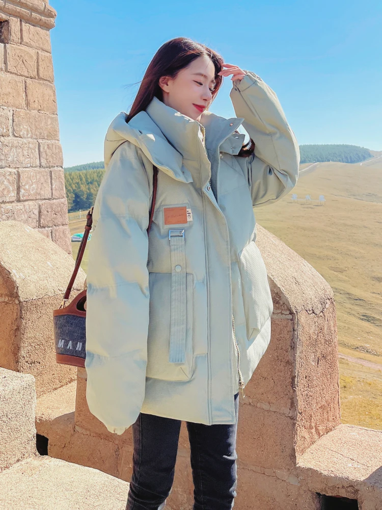 Down cotton jacket Women's winter 2022 new gray green tooling thick coat design feeling bread jacket cotton jacket short