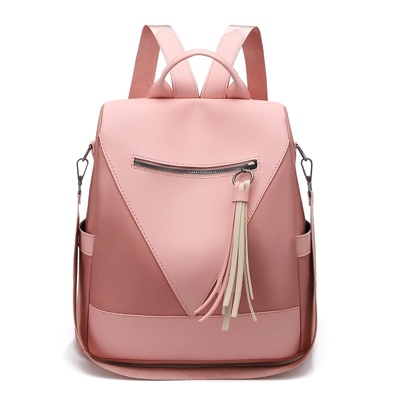 

Fashion Panelled Women Backpack Purse Quality Nylon Tassel Shoulder School Bags 2022 Summer Travel Bagpack Big Capacity Backpack