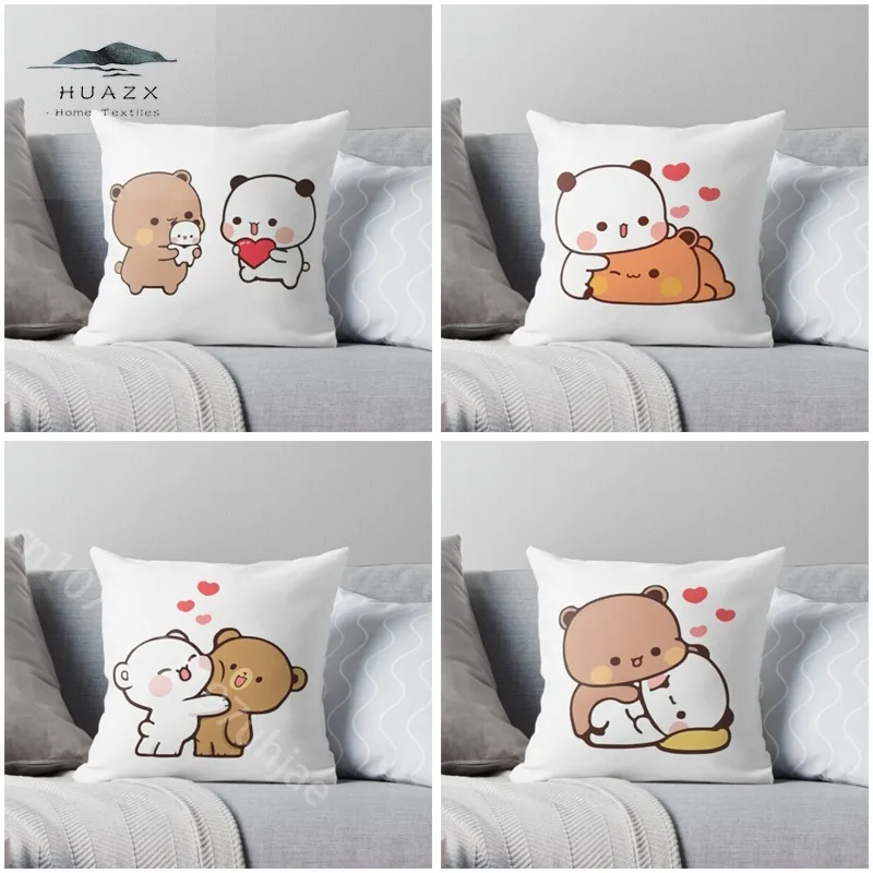 

Kawaii Bubu Dudu Pillowcase Panda Bear Hug Square Polyester Velvet Printed Zip Decor Room Chair Decorative Sofa Cushion Cover