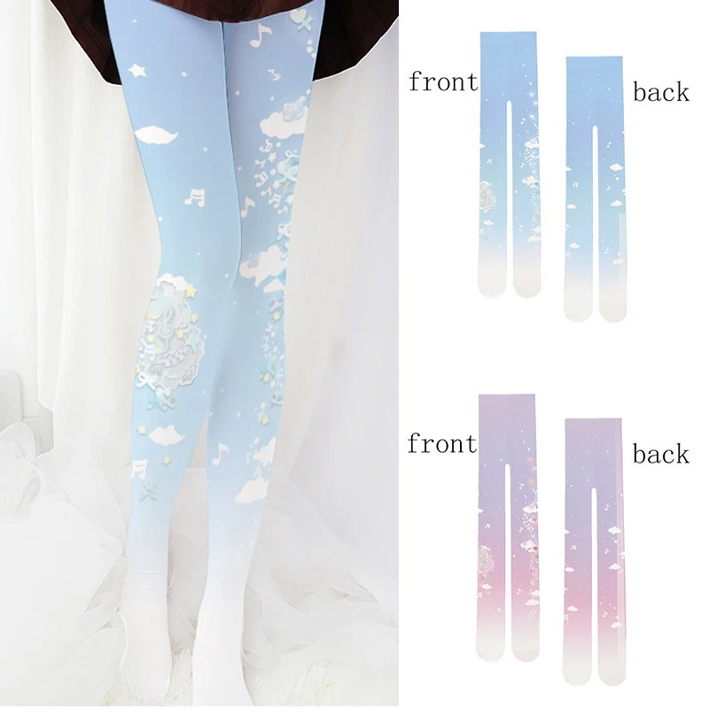 

New Women's Pantyhose Stockings 3D Printing Gradient Pink Blue Sexy Tight Bottom Socks Harajuku Fashion Girl Lolita Stockings
