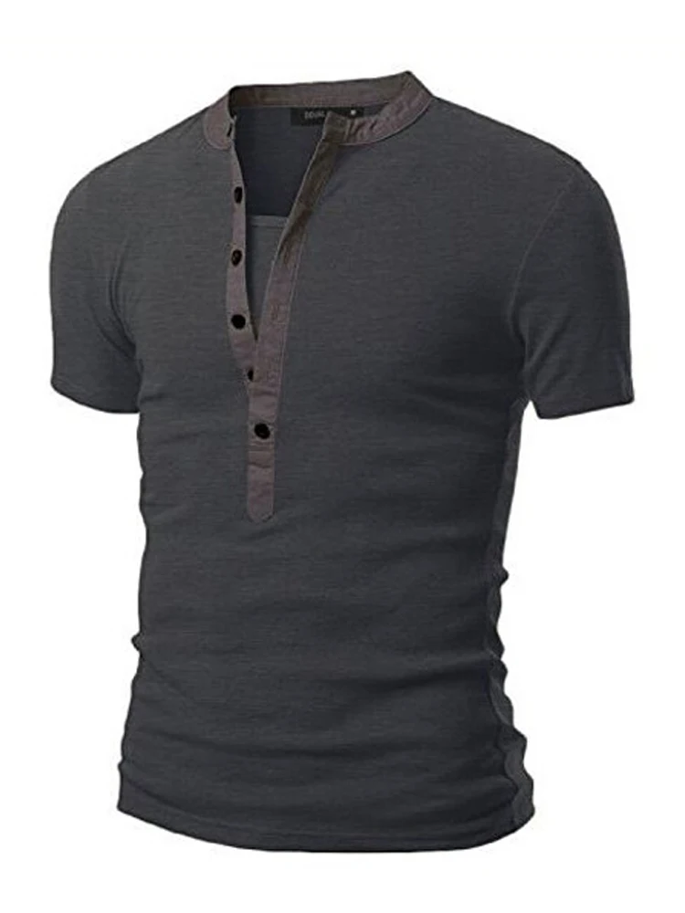 

2022 Spring Fashion Simple Round Neck Buttoned Shirt Men Loose Pullover Tops Streetwear Mens Commute Solid Short Sleeve Shirts