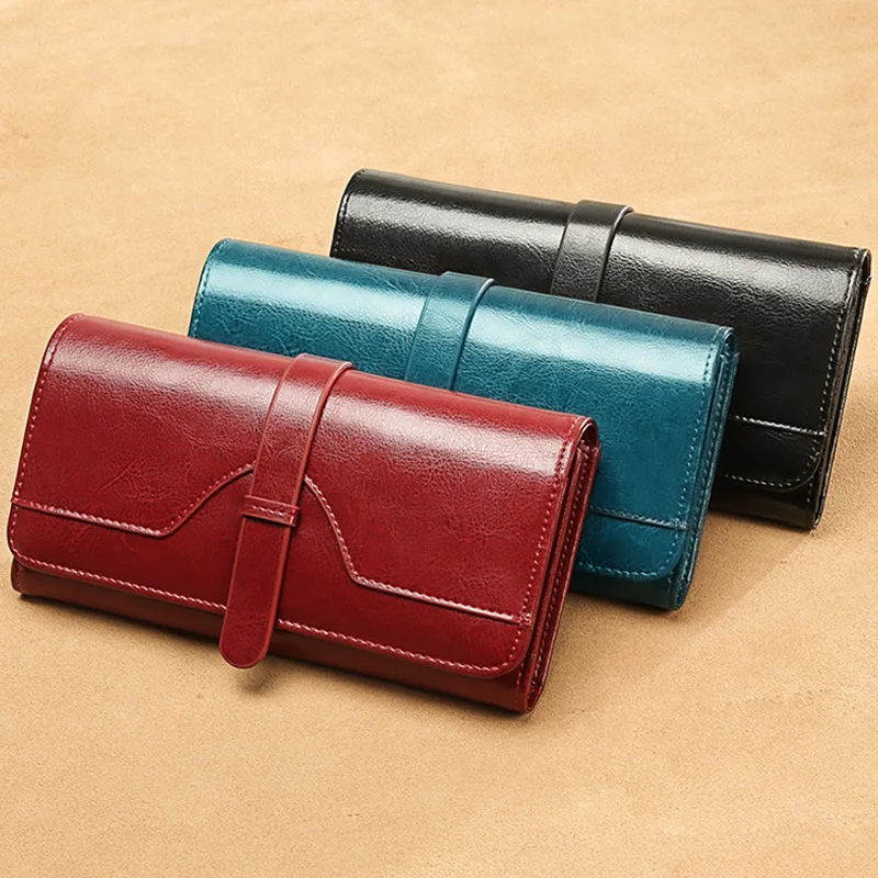 

Wallets For Women Genuine Leather Purse High Quality Vintage Long Large Capacity Ladies Clutch Bag Carteras Para Mujer Portfel