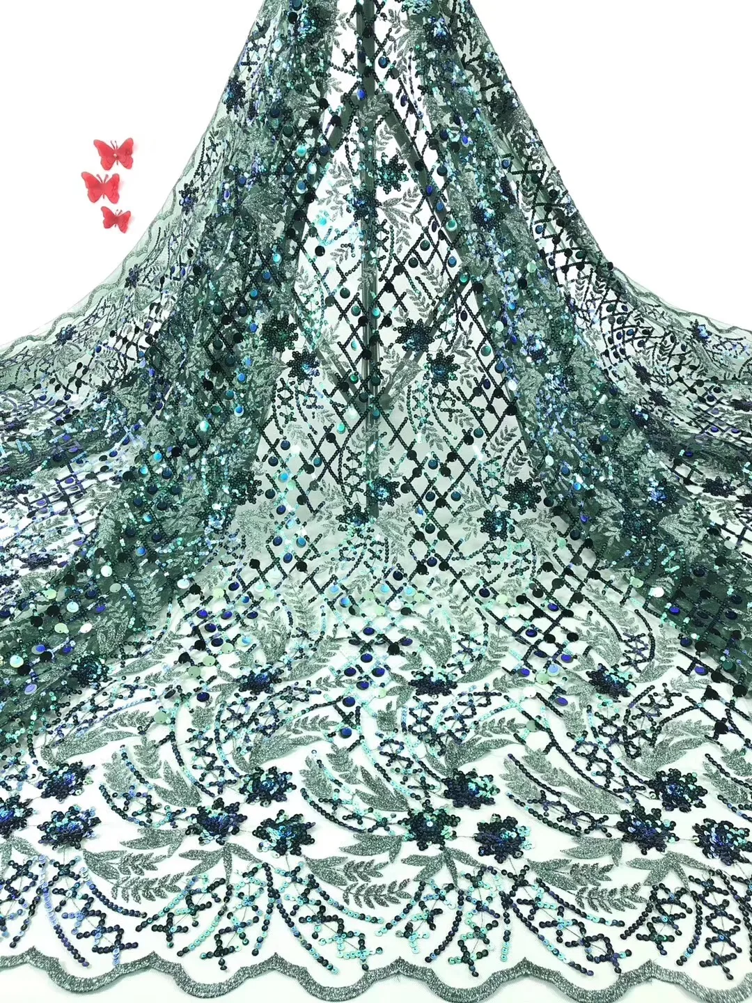 

Nigeria Lace Fabric 2021 French Lace Embroidered Tulle Lace With pearls African Net Lace High Quality For Evening