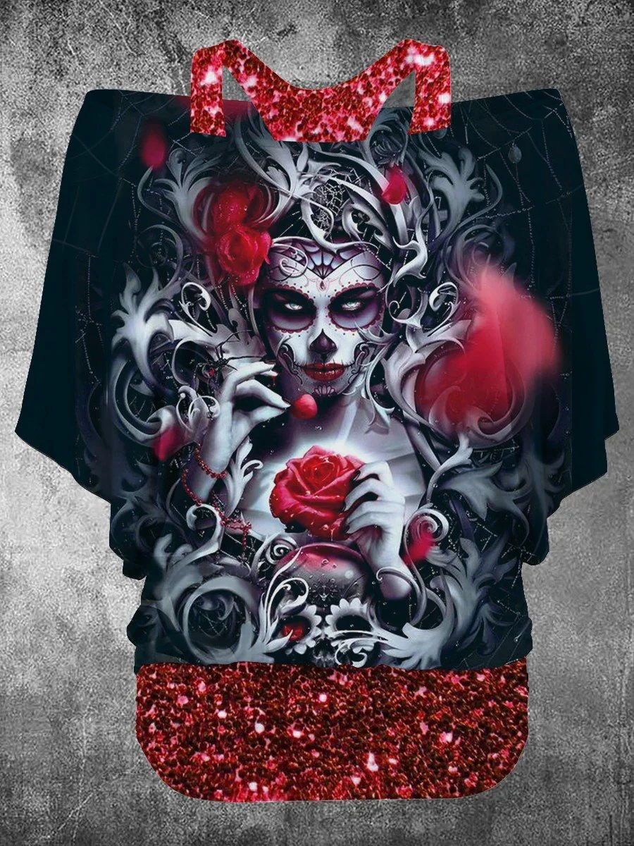 

Women's Retro Punk Skull Art Two Piece Suit Top