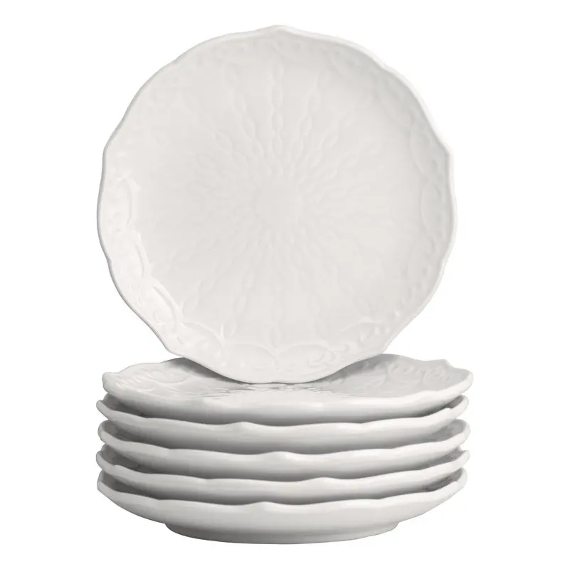 

Porcelain 6" Bread & Butter Plate, Set of 6, White Ceramic Dinnerware Set Dessert Dinner Plate Dishes Plates and Bowls Set