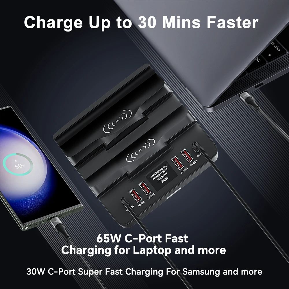 Станция Быстрой Зарядки USB C Мощностью 110 Вт PD QC3.0 PPS Dual Type-C Беспроводное Зарядное