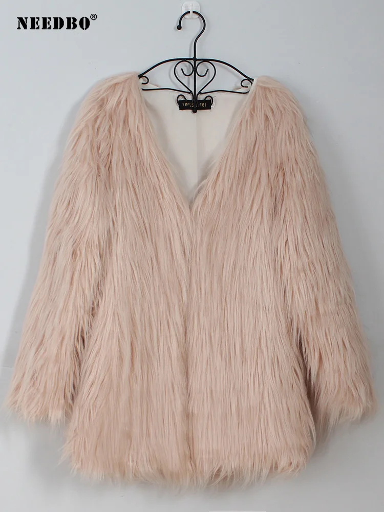 Fashion Fur Coats Women Autumn Winter Top Fashion Pink Faux Fur Coat Elegant Thick Warm Faux Fur Jackets Top Female