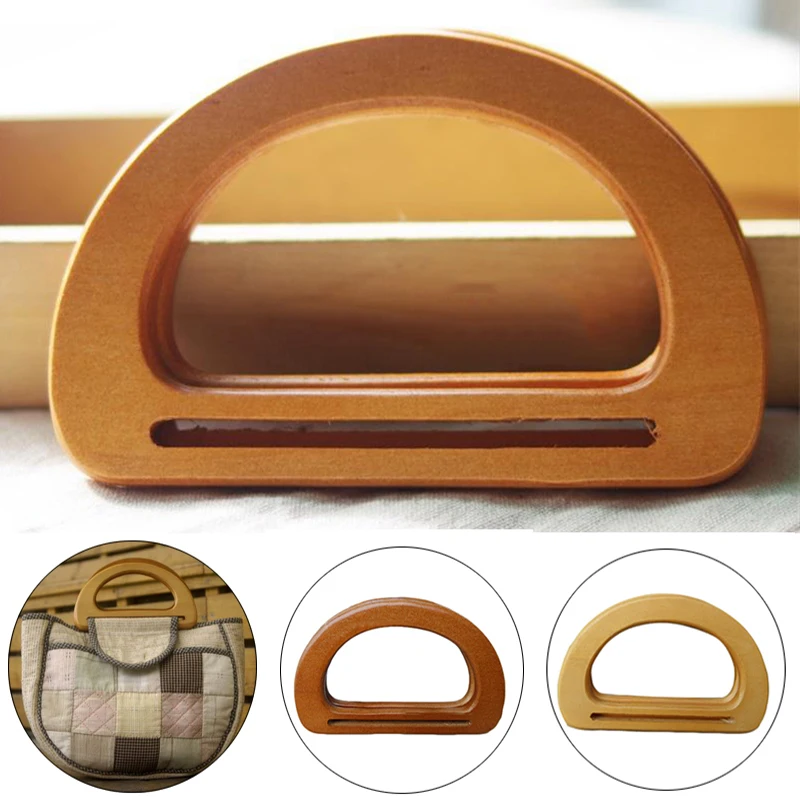 

1 Pcs Wooden Rattan Bag Handle Replacement For DIY Making Purse Handbag Tote Round Rectangle Shaped Luggage Hanging Ring Wood