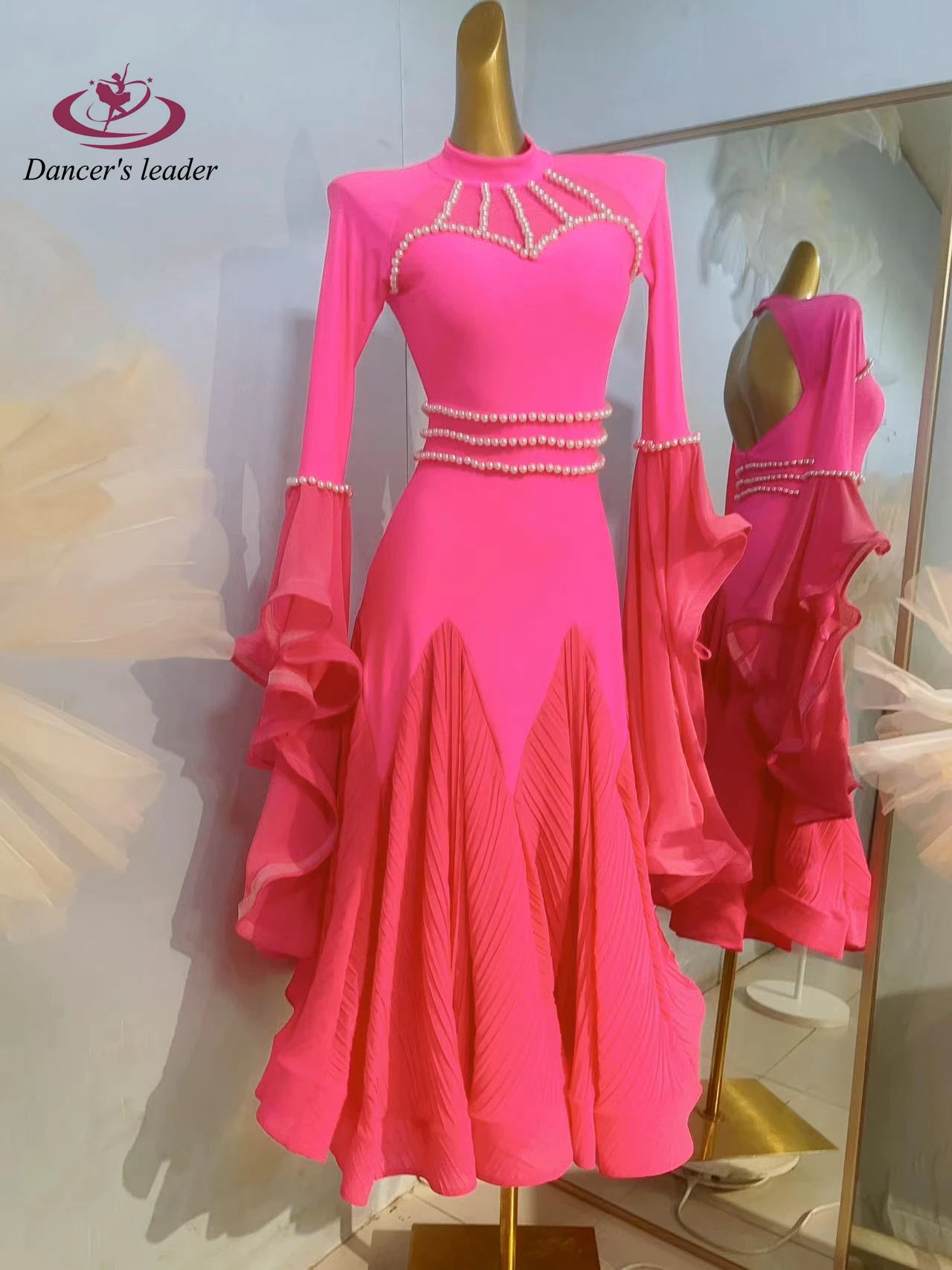 Костюм для латинских танцев со стразами женская высококачественная розовая