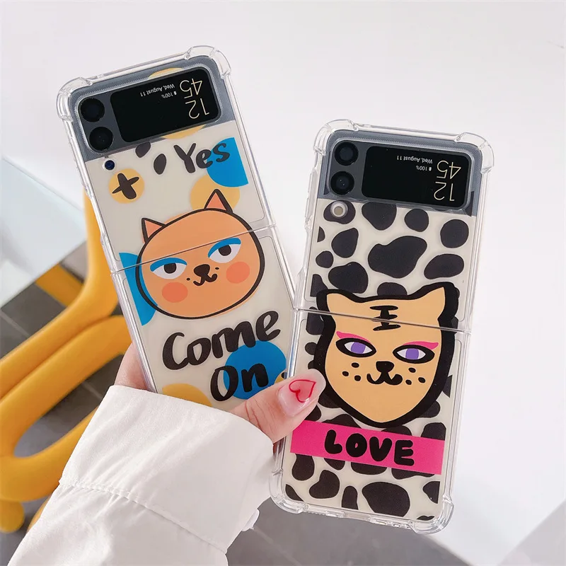 

Cartoon Cat Tiger Leopard Phone Case for Samsung Galaxy Z Flip 3 5G Hard PC Back Cover for ZFlip3 Case Protective Shell