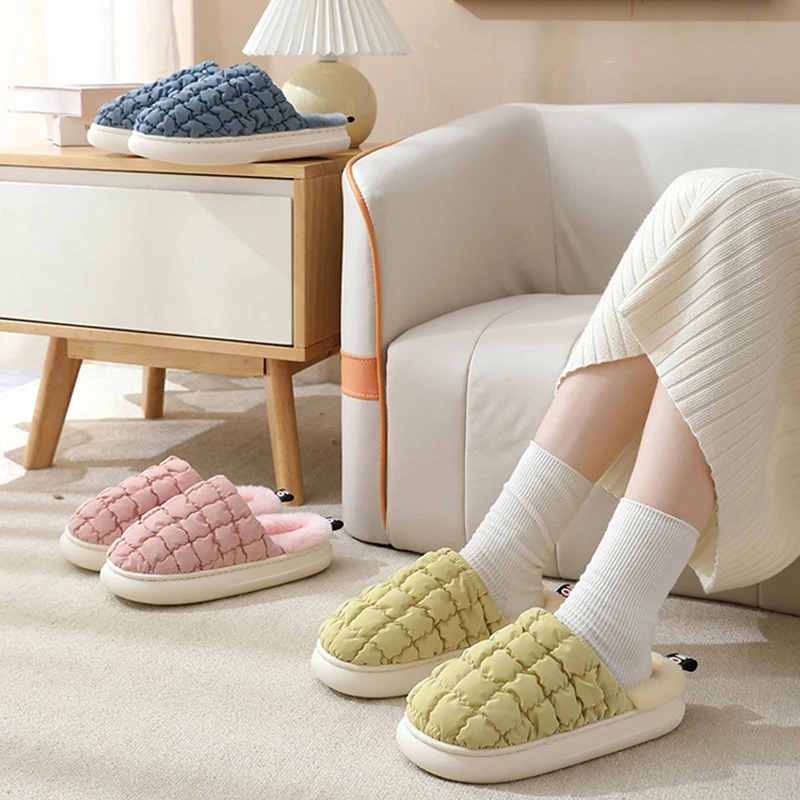 

Womens Fuzzy Slipper House Female Puff Winter Warm Plush Cotton Anti Skid Indoor Non Slip Room Home Floor Shoes Casual Thicken