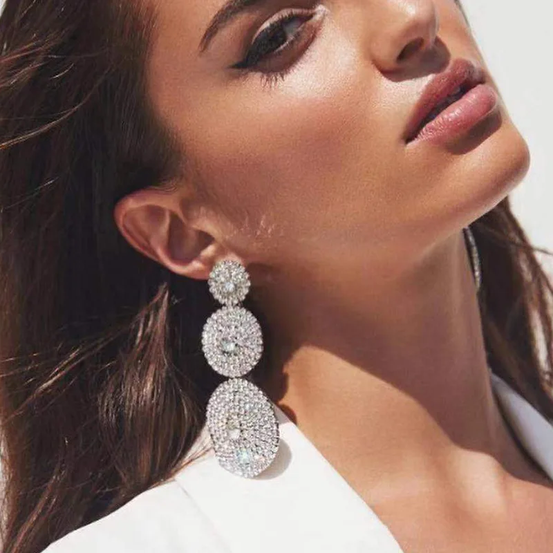 

Fashion Round Multilayer Pendant Sparkling Crystal Earrings High-quality Banquet Party Jewelry Accessories for Women 2023 Trend