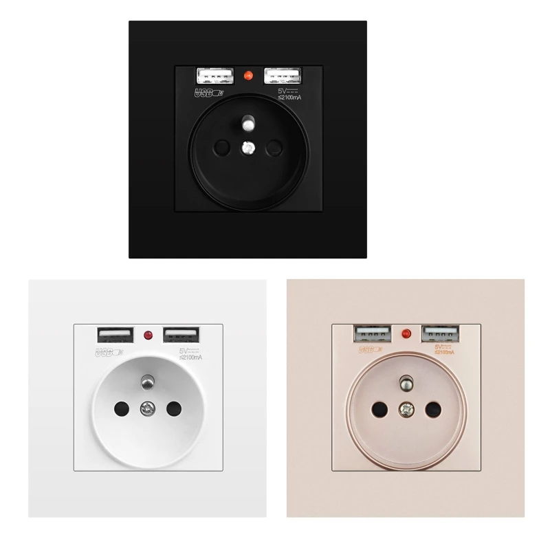 

Wall Mounted Power Outlet with 2 USB Ports EU Standard Surge Protector Compact Panel Power Socket Residential Grade