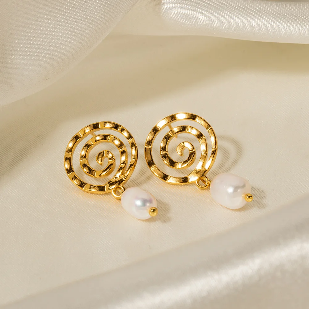 Stainless Steel PVD 18K Gold Plated Tarnish Waterproof Natural Pearl Drop Earrings For Woman Jewelry Wholesale Trendy