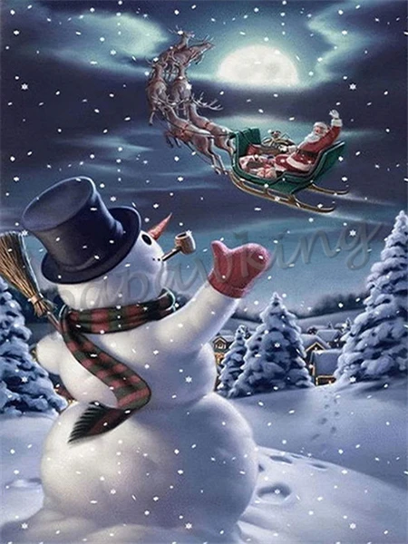 

5D Diamond Painting Kit Snowman Christmas Full Square Diamond Embroidery Art Mosaic Santa Claus Night Snow Scenery 3D Home Decor