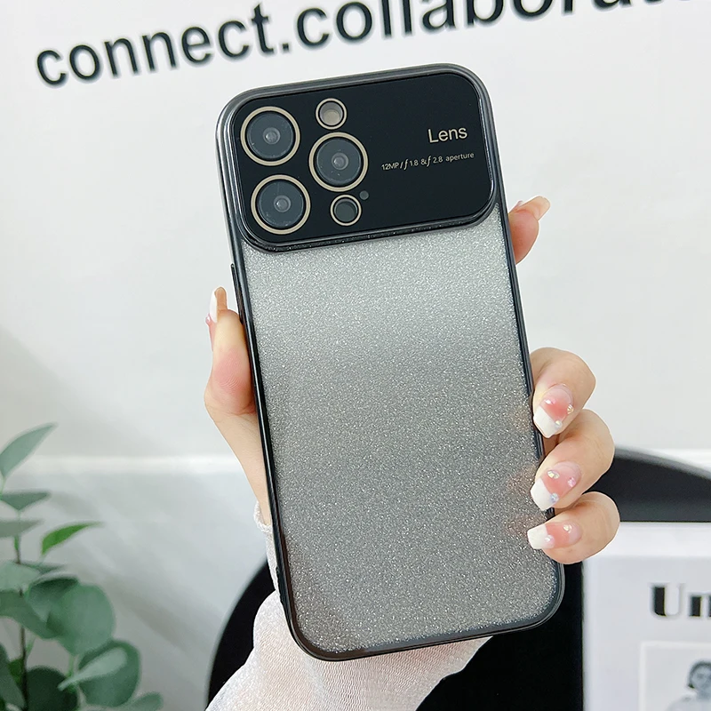 Чехол для телефона с гальваническим большим окошком и градиентом для iPhone XR XS 12 13 14Pro Max, оснащенный пленкой для объектива, защитный чехол из ТПУ