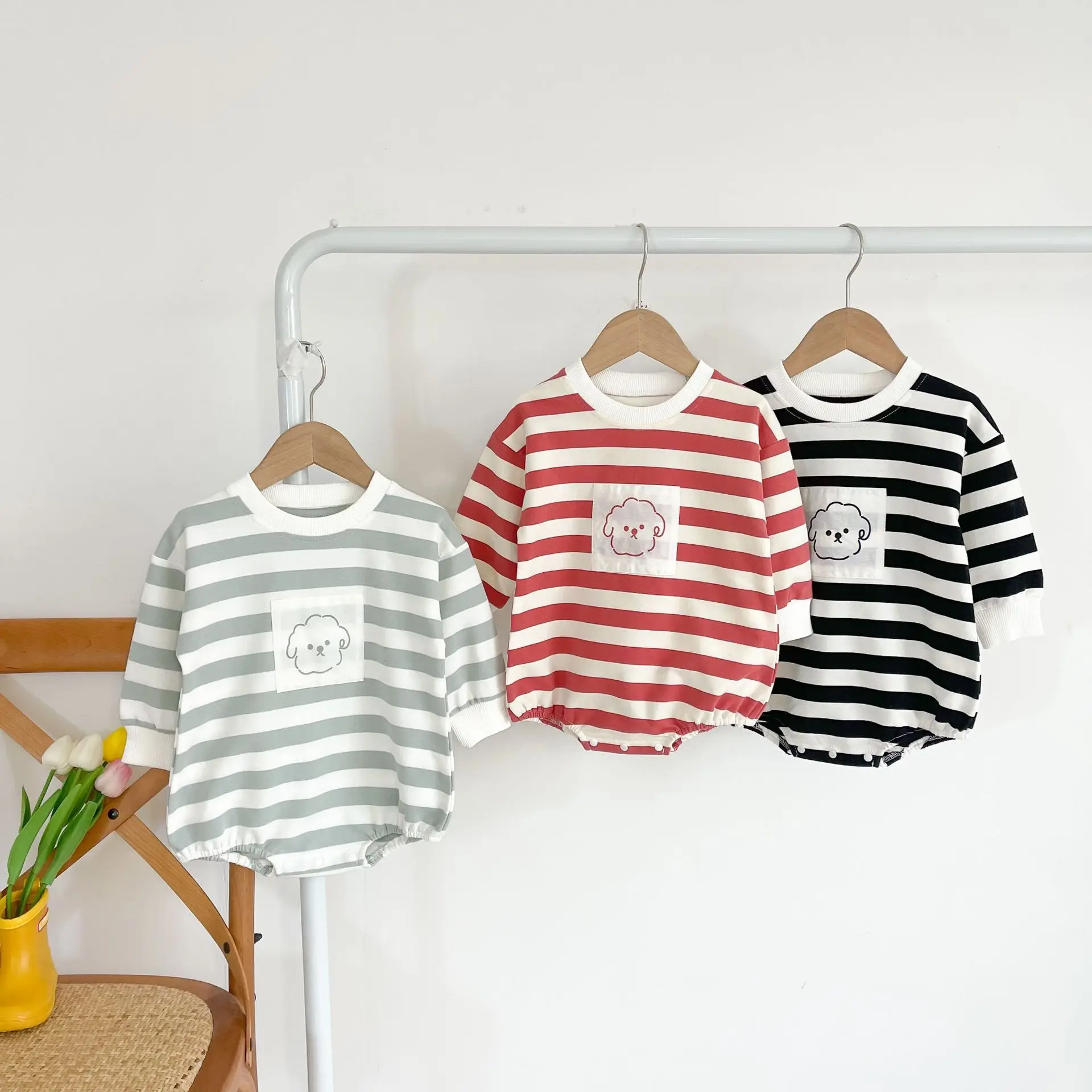 

Corduroy Back Belt Climbing Baby One-piece Clothes Stripe Long Sleeve Baby Set Climbing Suit