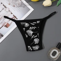 puimentiua womens sexy thongs floral printing tangas low waist seamless panties female one size comfortable cotton underpants