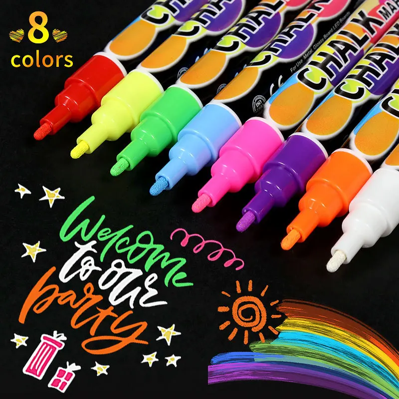 8-color Water-based Highlighter Set Double-headed Replaceable Dust-free Liquid Chalk Writing And Painting Tools Art Supplies