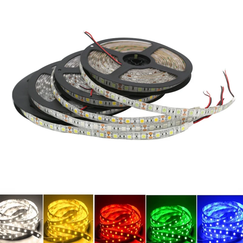 

5V 12V 24V Светодиодная лента Водонепроницаемая SMD 5050 5M Ledstrip 5 12 24 V Вольт RGB Лента Светодиодная лента для комнаты Спальня ТВ Подсветка